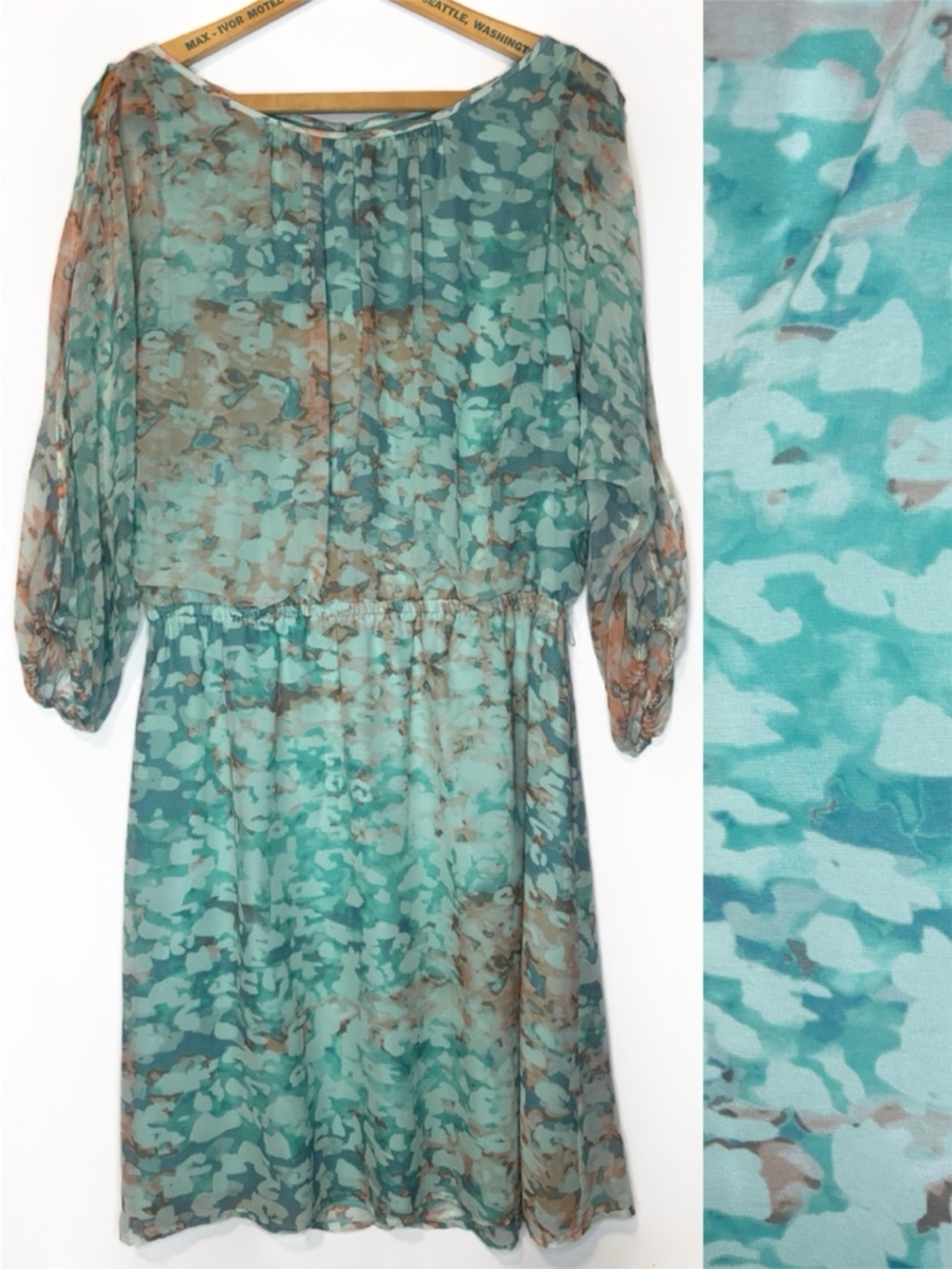 Vince Camuto Watercolor Print Cold Shoulder Long Sleeve Dress -10-
